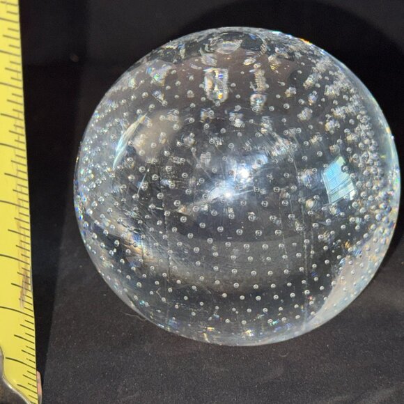 Clear Round Glass 3 Paperweight Controlled Bubbles Poland hand made - F1506 - Picture 10 of 10